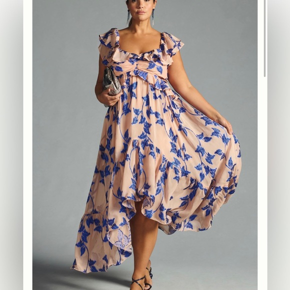 NWT SIZE XL NOT SO SERIOUS BY PALLAVI MOHAN RUFFLED HIGH-LOW DRESS IN PINK COMBO - Picture 4 of 7